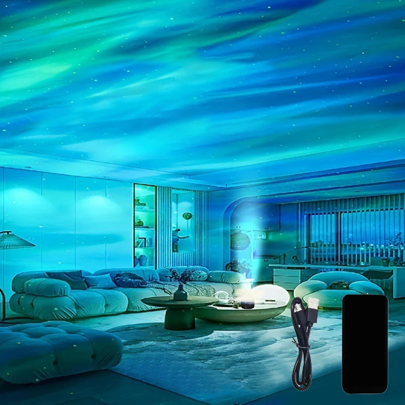 Star Projector USB 5V Aurora Galaxy Night Light 360° Rotating with Remote Control Ocean Wave Northern Light Bedroom Party KTV