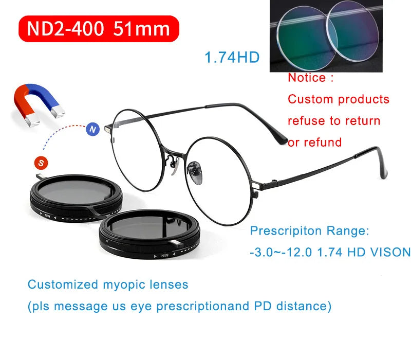 Handmade ND9 Adjustable Dimming Sunglasses Retro Punk round Men'S Outdoor Fishing UV400 Polarized Driving Sunglasses for Women