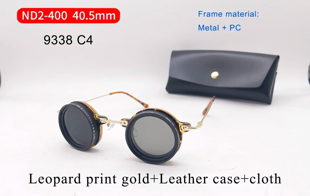 Handmade ND9 Adjustable Dimming Sunglasses Retro Punk round Men'S Outdoor Fishing UV400 Polarized Driving Sunglasses for Women