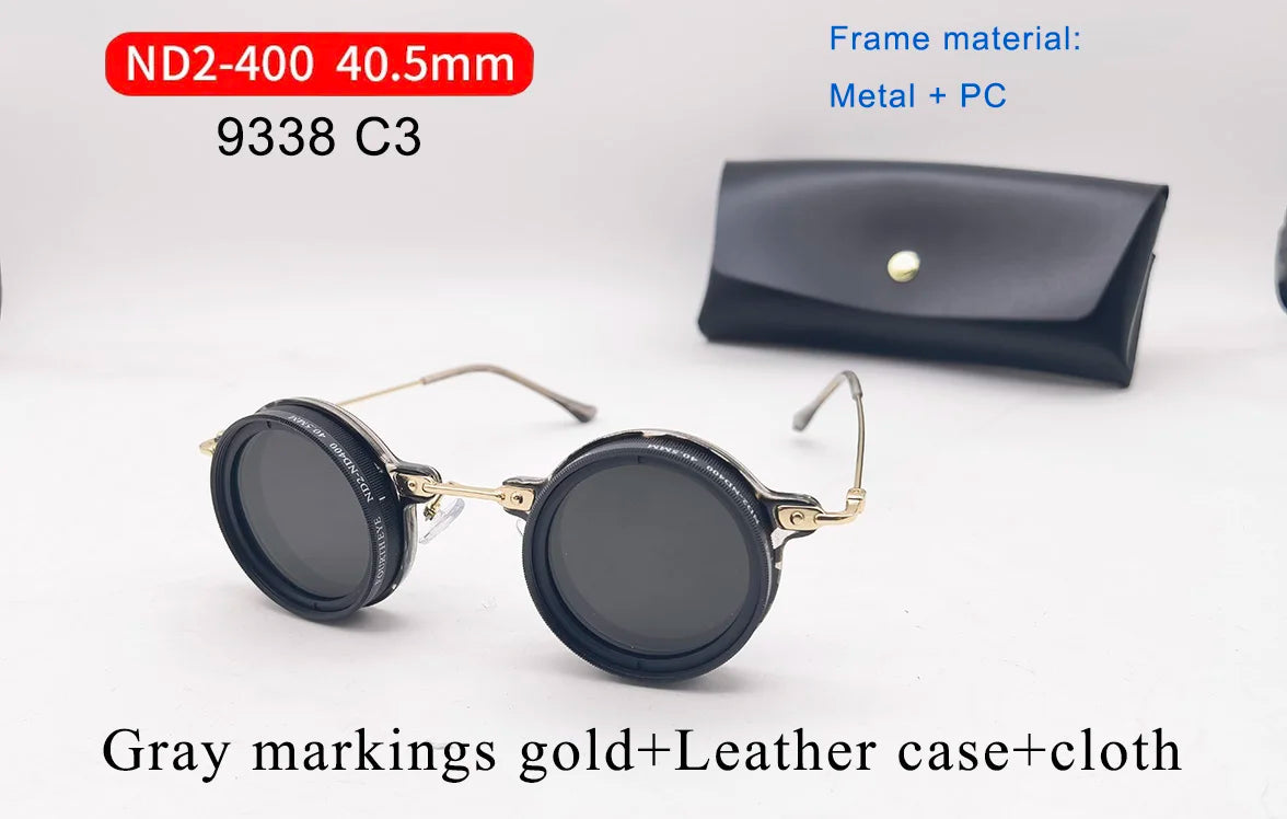 Handmade ND9 Adjustable Dimming Sunglasses Retro Punk round Men'S Outdoor Fishing UV400 Polarized Driving Sunglasses for Women