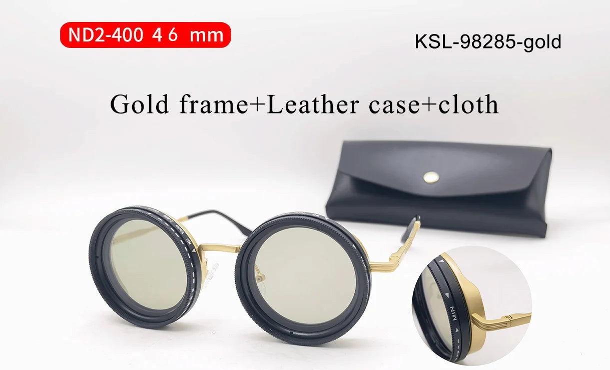 Handmade ND9 Adjustable Dimming Sunglasses Retro Punk round Men'S Outdoor Fishing UV400 Polarized Driving Sunglasses for Women