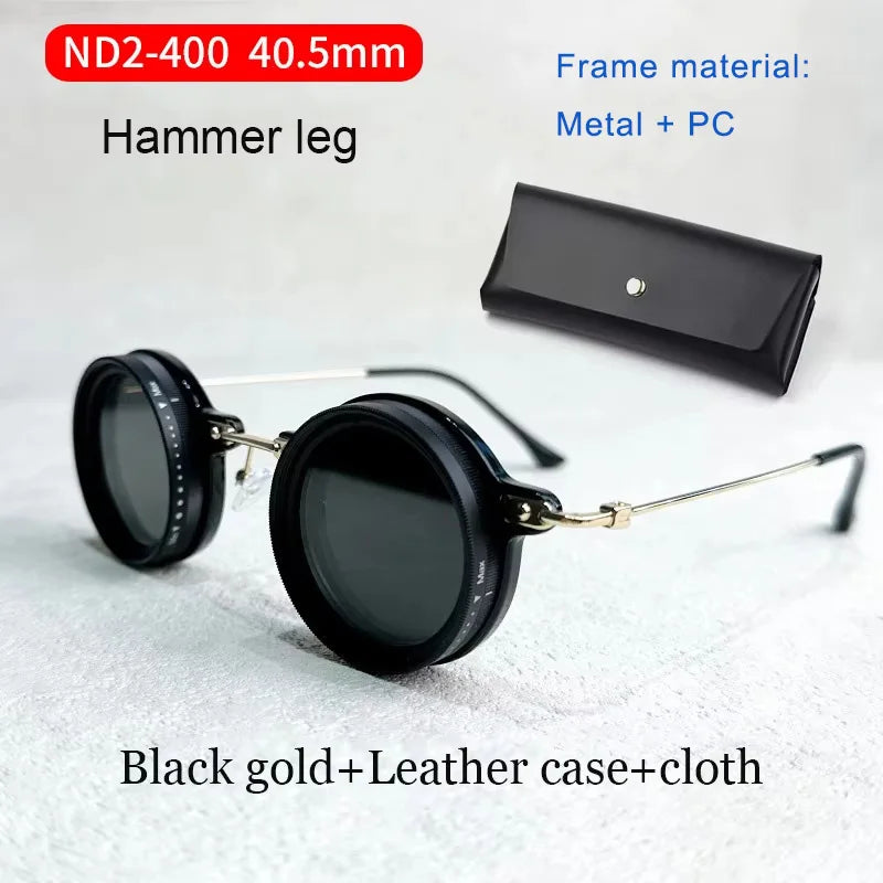 Handmade ND9 Adjustable Dimming Sunglasses Retro Punk round Men'S Outdoor Fishing UV400 Polarized Driving Sunglasses for Women