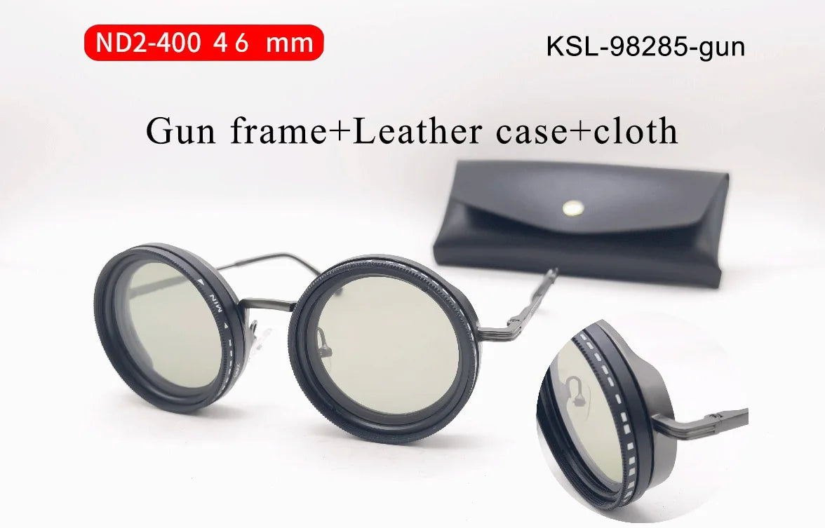 Handmade ND9 Adjustable Dimming Sunglasses Retro Punk round Men'S Outdoor Fishing UV400 Polarized Driving Sunglasses for Women