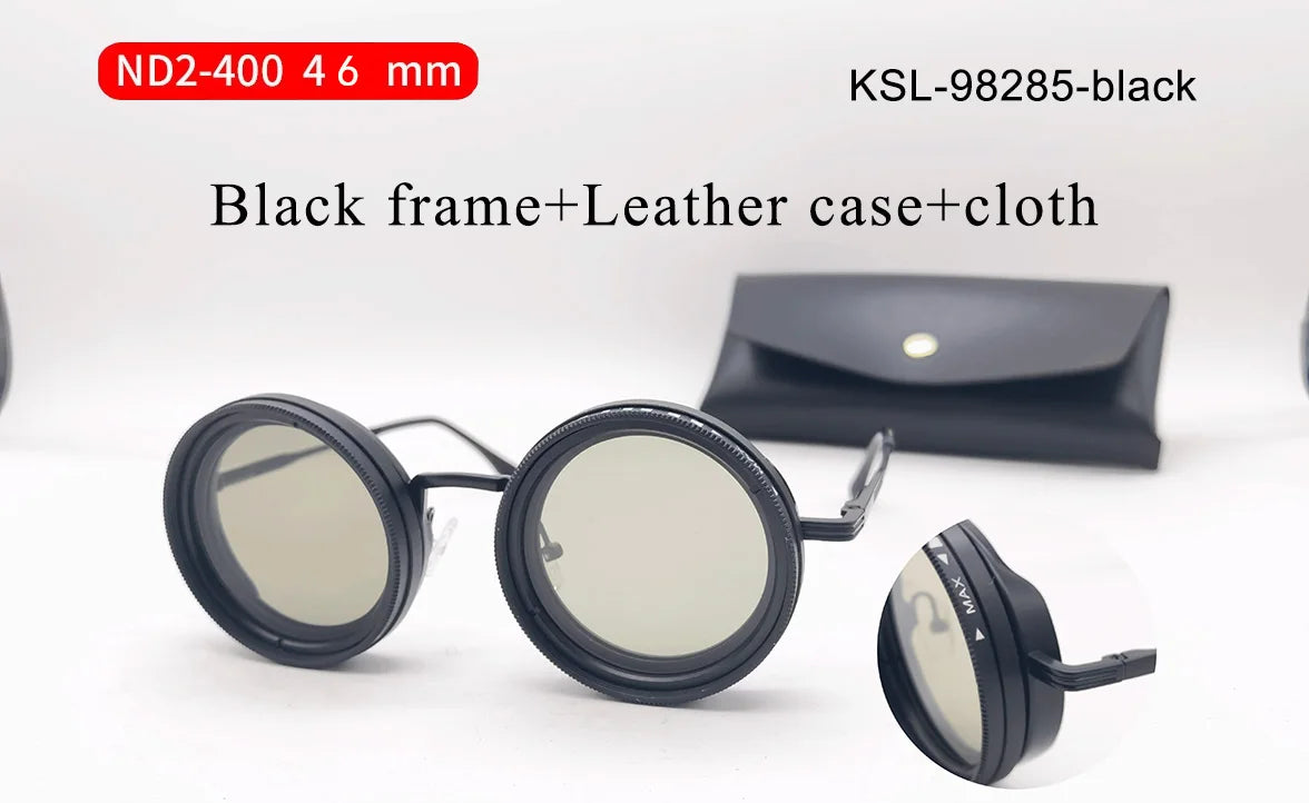 Handmade ND9 Adjustable Dimming Sunglasses Retro Punk round Men'S Outdoor Fishing UV400 Polarized Driving Sunglasses for Women