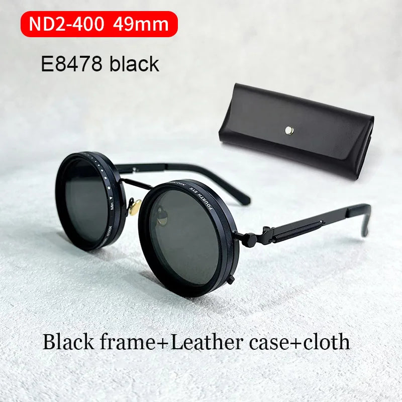 Handmade ND9 Adjustable Dimming Sunglasses Retro Punk round Men'S Outdoor Fishing UV400 Polarized Driving Sunglasses for Women