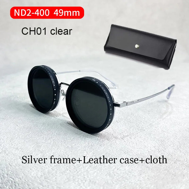Handmade ND9 Adjustable Dimming Sunglasses Retro Punk round Men'S Outdoor Fishing UV400 Polarized Driving Sunglasses for Women