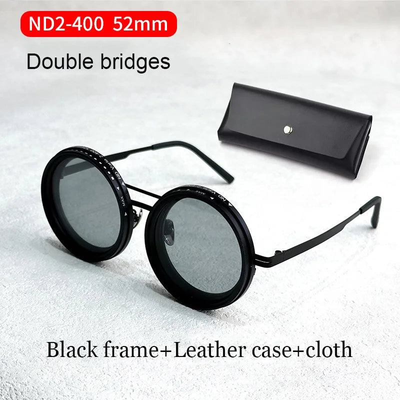 Handmade ND9 Adjustable Dimming Sunglasses Retro Punk round Men'S Outdoor Fishing UV400 Polarized Driving Sunglasses for Women