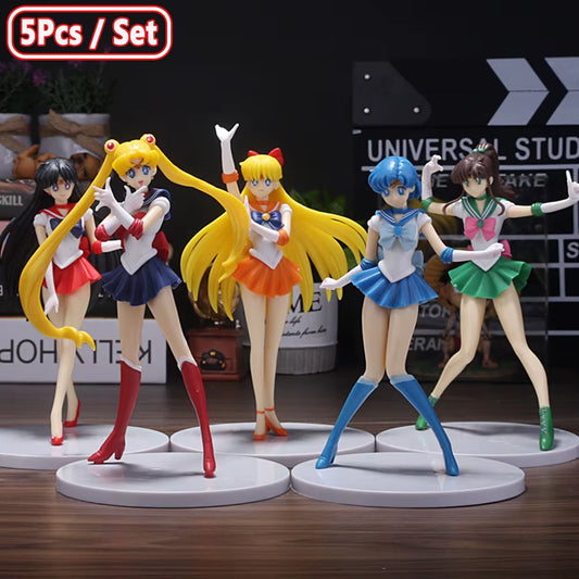 5Pcs-Set Sailor Moon Anime Figure Mizuno Ami Tsukino Usagi Hino Rei Aino Minako Action Figure Model Kawaii Doll Toys Gift