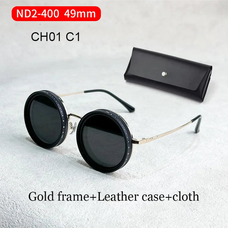 Handmade ND9 Adjustable Dimming Sunglasses Retro Punk round Men'S Outdoor Fishing UV400 Polarized Driving Sunglasses for Women