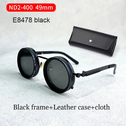 Handmade ND9 Adjustable Dimming Sunglasses Retro Punk round Men'S Outdoor Fishing UV400 Polarized Driving Sunglasses for Women