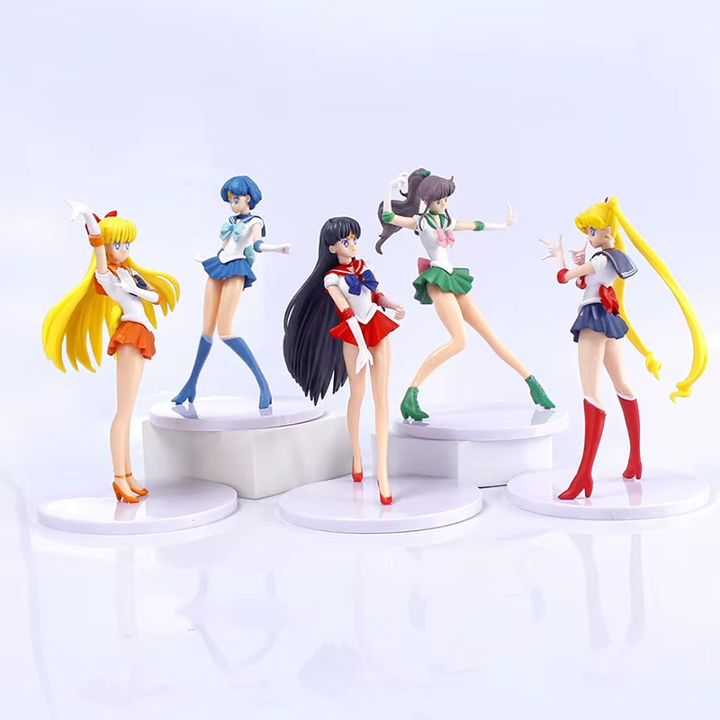 5Pcs-Set Sailor Moon Anime Figure Mizuno Ami Tsukino Usagi Hino Rei Aino Minako Action Figure Model Kawaii Doll Toys Gift