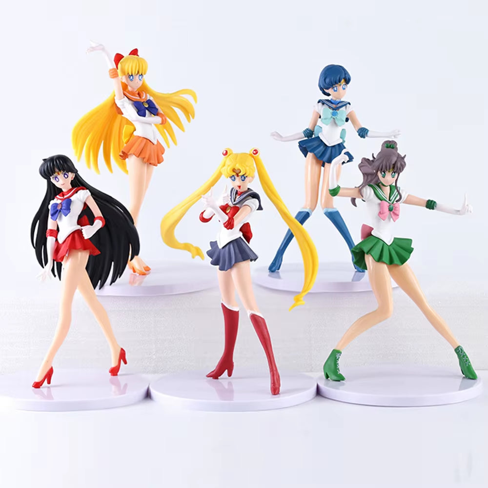 5Pcs-Set Sailor Moon Anime Figure Mizuno Ami Tsukino Usagi Hino Rei Aino Minako Action Figure Model Kawaii Doll Toys Gift
