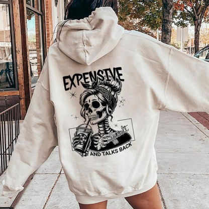 Expensive Talks Back Funny Print Women Hoody Harajuku Loose Clothes Fleece Warm Comfortable Hoodie Vintage Autumn Crewneck Top